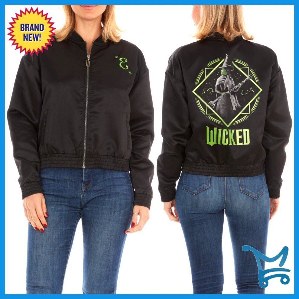 Satin Bomber Jacket with Embroidery and Metallic Foil Graphic